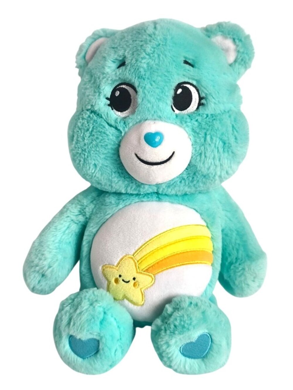 Care Bears Wish Bear Plush 14" Turquoise Stuffed Embroidered Star Belly & Hearts